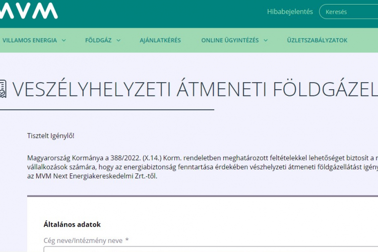 MVM Next: kedd éjfélig igényelhető a veszélyhelyzeti átmeneti földgázellátás
